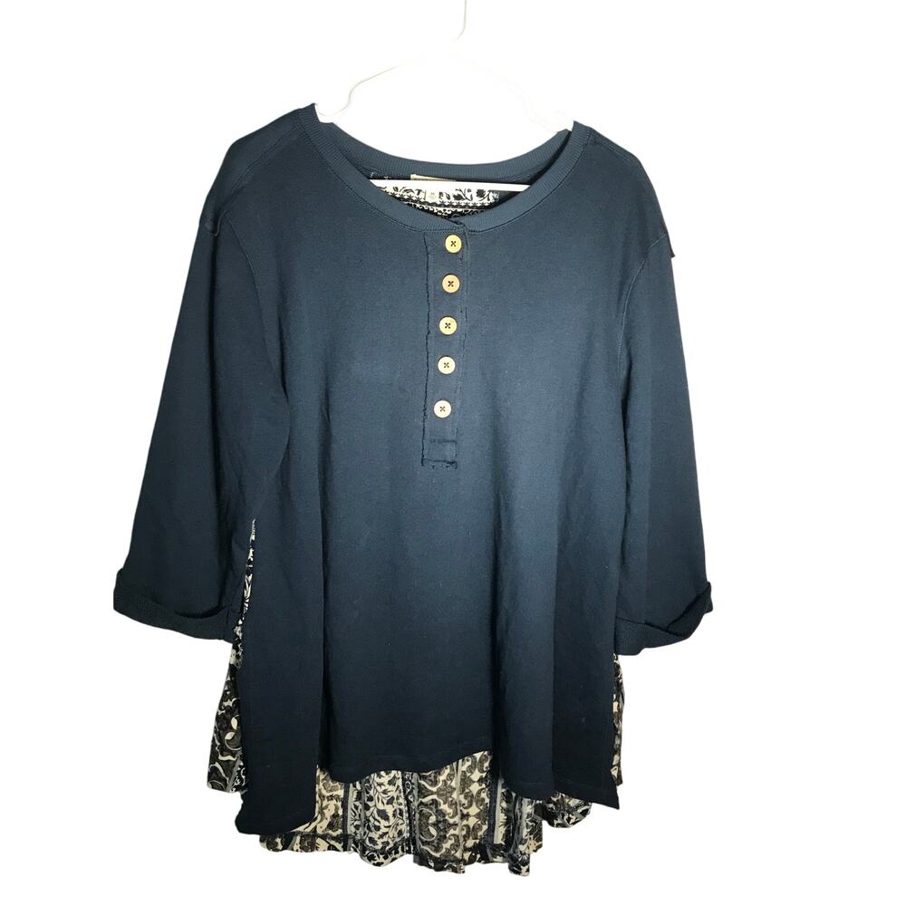 Earthbound Blouse Medium Womens Loose Flowy Casual Layered Comfy Blue White Med